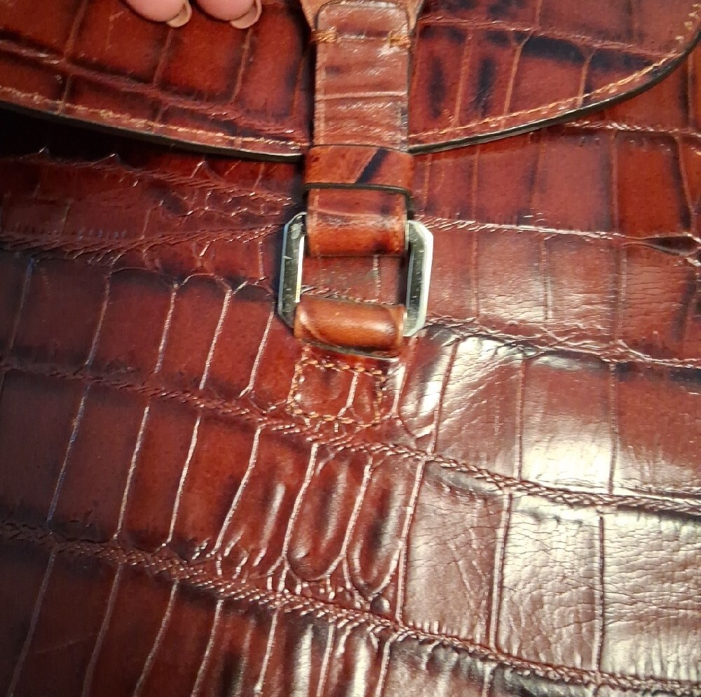 Adrienne Vittadini Rich Brown Croc-Embossed Tote Bag - Picture 11 of 13